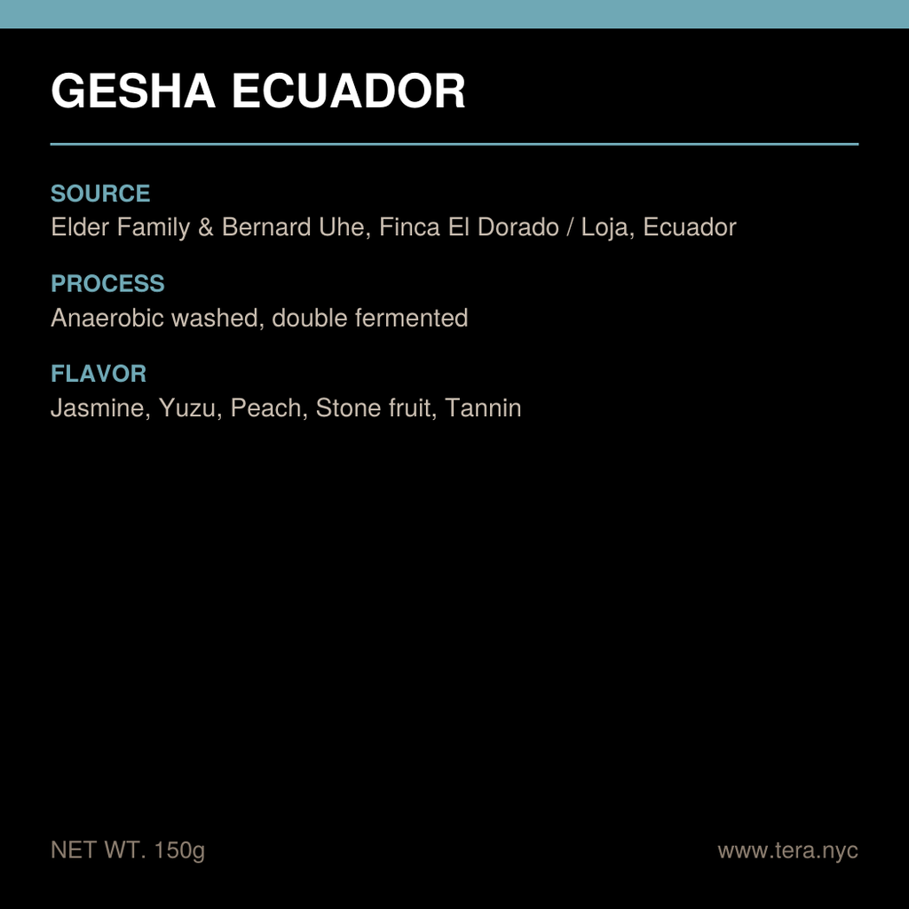 Ecuador Loja El Dorado Green Gesha Lot 1 Anaerobic Washed Double Fermented 3x3