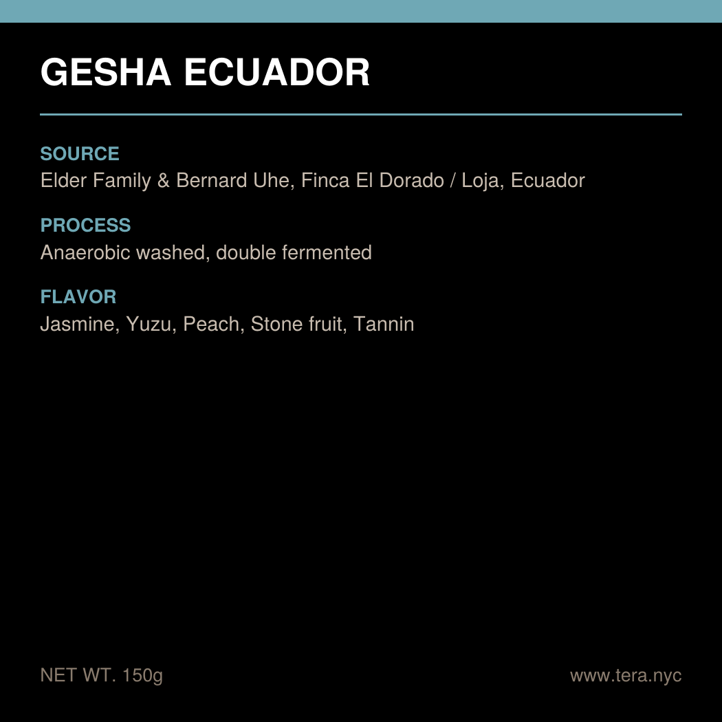 Ecuador Loja El Dorado Green Gesha Lot 1 Anaerobic Washed Double Fermented 3x3